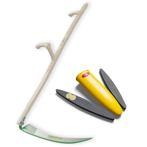 Sensenwerk Sense Garten mit Sensenbaum Holz & 60cm Sensenblatt im Set - inkl. 2X Wetzstein - grob NK150 und fein CD400 - Schleifsteinhalter für Gürtel - Lang