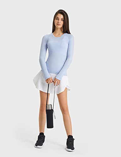 Seamless Workout Shirts For Women Long Sleeve Yoga Sports Running Shirt Breathable Athletic Tops Slim Fit Light Blue Xs #TOP5