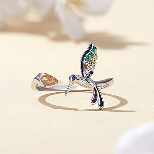 S925 Sterling Silver Hummingbird Open Statement Ringen Green Crystal CZ Leaf Verstelbare Expandable Eternity Promise Engagement Ring