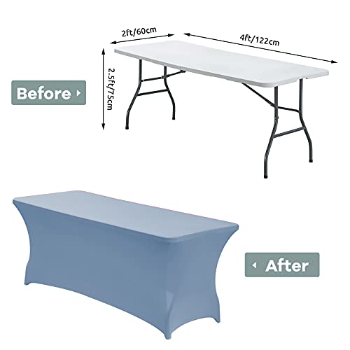 Image of CWK 4FT Waterproof Stretch Spandex Table Cover for Rectangular Tables - Elastic Fitted Tablecloth for Folding Tables,Wrinkle Resistant Table Cloth for Parties, Weddings, Banquets & Events (Sky Blue)