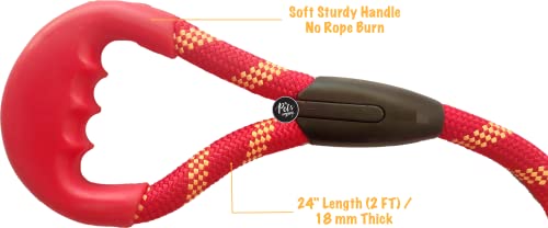 Image of The Pets Company Short Rope Dog Leash for Giant & Large Dogs with Rubber Hand Grip, Red 18 mm, 2 Feet