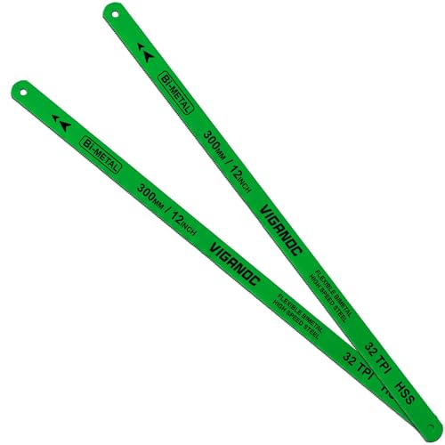 Viganoc 30cm Hacksaw Replacement Blades Set, 12 Bi-Metal High Speed Steel Hack Saw Blade Sets - 32TPI HSS Saw Blades, 2 Pack