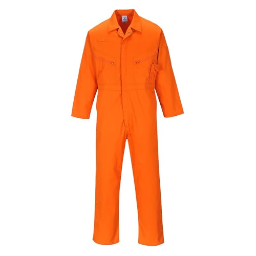 Image of Portwest C813 Liverpool Zip Coverall Machine Washable Front Snap Closure | Orange, Small, Regular Fit, 65% Polyester, 35% Cotton, Durable Polycotton Pre-Shrunk Fabric, Painter Decorator, Construction