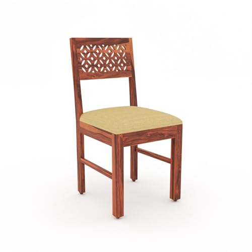 Image of Solid Sheesham Wood Dining Glass Top Table Set of 4| Wooden 4 Seater Dining Table with 4 Chairs with Cushion|Wood Dining Table & Chairs for Home, Restaurant, Dining Room |Honey Finish