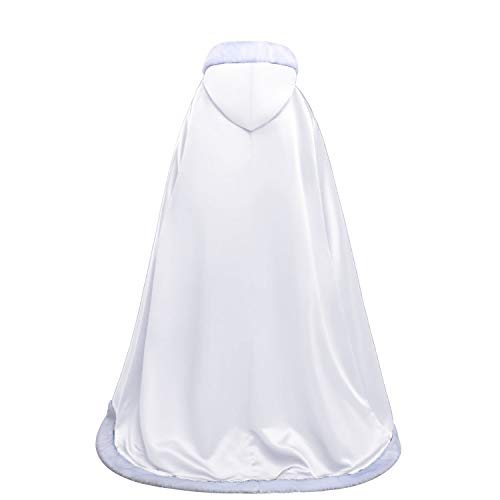 HEIMO Wedding Capes Womens Hooded Cloak for Bride Winter Reversible with Fur Trim Hand Muff White
