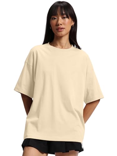 Image of JUNEBERRY 100% Pure Cotton Drop Shoulder Oversized Baggy Fit Half Sleeve Plain Solid Round Neck Multicolor T-Shirt Combo for Women & Girls (Pack of 3) (Sizes S-2XL)