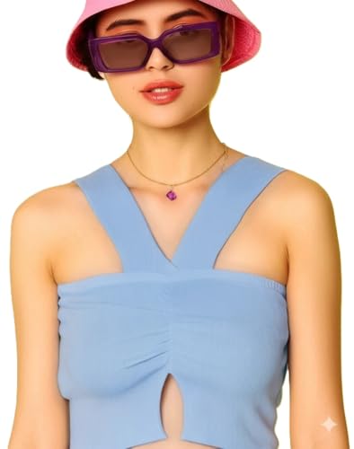 Image of Bedazzle Women's Ribbed Cutout Crop Top | Strappy V-Neck Ruched Sleeveless Tank | Sexy Stretchy Bodycon Club Wear for Party & Summer