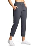 Yyv Women'S Pants With 3 Pockets High Waisted Golf Athletic Pants 7/8 Stretch Ankle Pants For Women Workout Travel Casual(Dark Grey Medium)