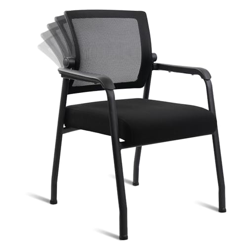 Image of KLASIKA Desk Chair No Wheels with Adjustable Mesh Backrest, Arm Chair with Ergonomic Lumbar Support and Thickened Seats Cushion, Waiting Room Chairs for Office School Church Guest Reception