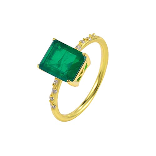 Bague en argent 925 doré et pavé de zirconium rectangle vert d'exception