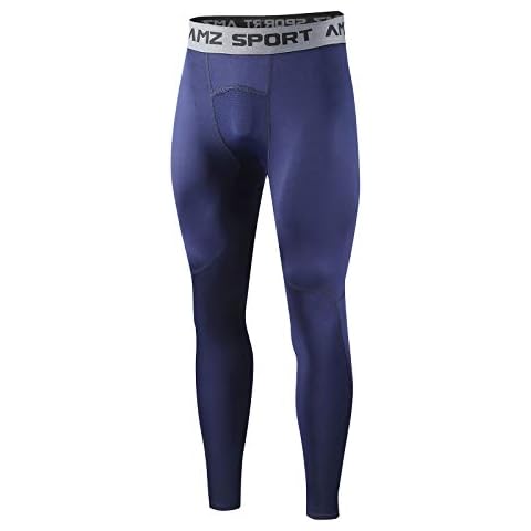 AMZSPORT Mens Compression Leggings Running Pants Sport Gym Tights, Blue S Cover