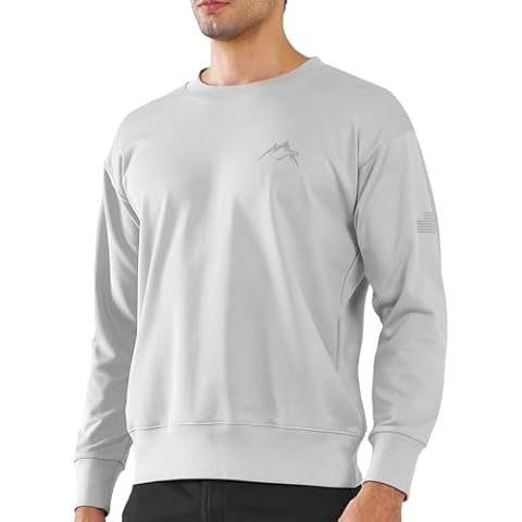 NORTHYARD Men's Crewneck Sweatshirt Long Sleeve Cotton Pullover Moisture Wicking Comfortable Casual Sweatshirts for Men LIGHTGREY M Cover