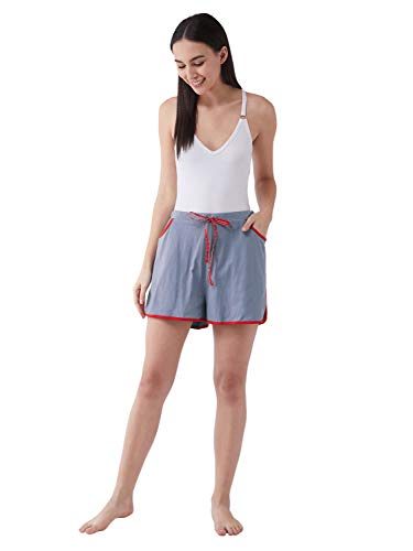 Image of Miss Chase Women's Comfortable Gray Solid Cotton Regular Length Sleep and Loungewear Shorts with Pockets