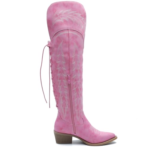 Image of GLOBALWIN Women's Cowboy Western Fashion Over The Knee Thigh High Cowgirl Boots Low Heel