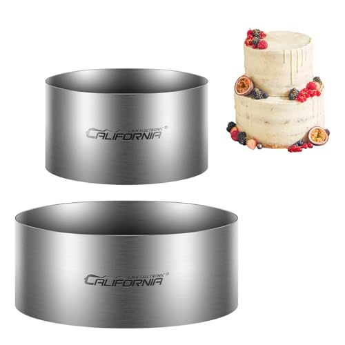 CALIFORNIA CADE ELECTRONIC Cake Mold-Cake Ring 2Pcs 6 inch & 8 Inch Cake Rings for Baking, Fixed Round Stainless Steel Cake Mold Ring for Mousse Cake Dessert Icing Decorating Supporting