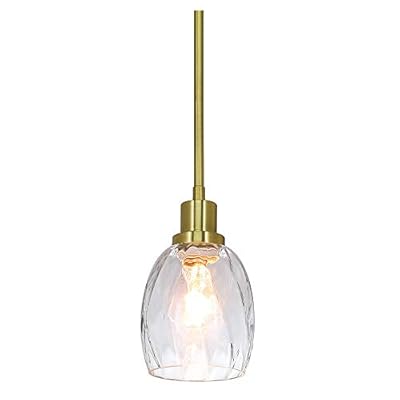 XiNBEi Lighting Mini Pendant Lights Kitchen Island Modern Satin Brass Pendant Light with Clear Glass Adjustable Hanging Kitchen Lighting for Dining Room Entryway XB-P1210-SB