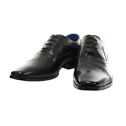 Roamers Mens Zwart Lederen Pleat Cap Oxford Smart Schoenen - Zwart Leer, Mens UK 7/EU 41 - Afbeelding 6