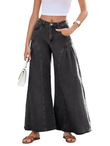 EZAPINE Women Bell Bottom Jeans High Waist Stretch Wide Leg Baggy