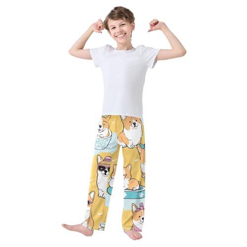 Corgi Dogs Boys Long Pants Soft Trousers Elastic Waist Kids Lounge Bottoms with Pockets S-XL3