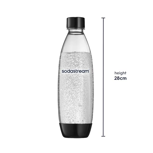 SodaStream 1 Litre Slim Reusable Dishwasher Safe Water Bottles Pack of 2 for Spirit, Terra, Art and Source Sparkling Water Makers for SodaStream Flavours - 2x 1 Litre Water, Black