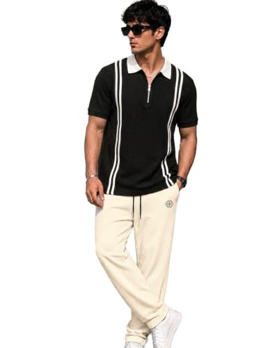 Image of AUSK Men's Polo Neck Cotton Blend Co-Ord Set | Regular Fit Half Sleeve T-Shirt with Matching Track Pant | Modern Casual Wear Co Ord Set for Men