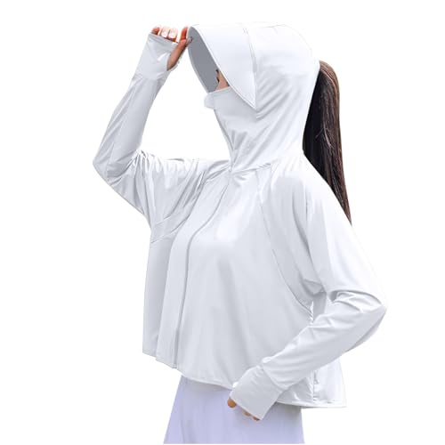 2025 Women'S Casual Cropped Sun Jacket Long Sleeve Thumbhole Cooling Shirt Splicing Visor Hat Ponytail Hole Jackets Beach For Women Hoodie
