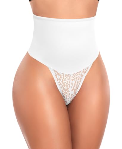 Image of Werena Tummy Control Thong Shapewear for Women High Waist Body Shaper Panties Girdle Lace Shaping Underwear