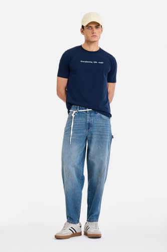 Image of SNITCH Men Jeans Streetwear | Balloon Fit Mid Rise & Acid Wash Design | 100% Cotton Breathable Fabric & Wide Leg Style for Urban Explorer & Casual Everyday Outings
