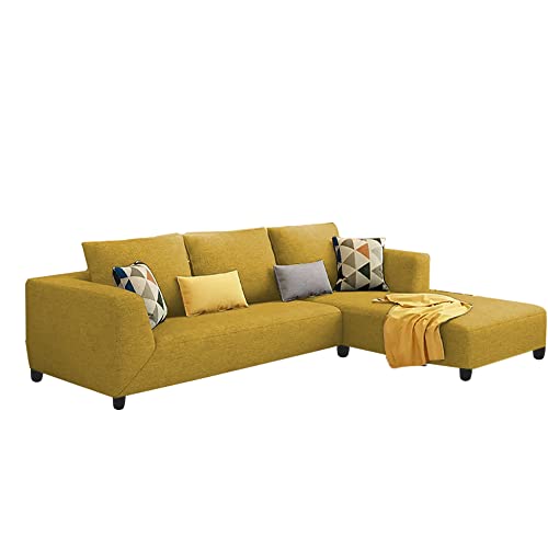 Image of Galib RHS 4 Seater L Shape Sofa Set for Living Room (Yellow Fabric)