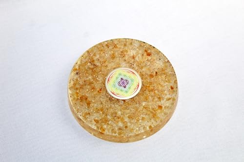 JET Citrine Gemstone Orgone Tea Coaster Flower of Life Round 40 Page Booklet Jet International Crystal Therapy India