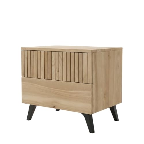 amuéblate Online - Mesita de Noche Estilo Nórdico Modelo Nordik con 2 Cajones, Diseño Práctico y Elegante, Color Roble Miel, Medidas: 52 cm Ancho x 50 cm Alto x 34,8 cm Fondo