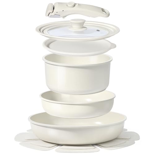 Batterie De Cuisine Gipp 8 PièCes En CéRamique AntiadhéSive Avec PoignéE Amovible, Compatible...