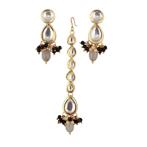 Image of Lucky Jewellery Meenakari 18k Gold Plated Tika Earring Combo Uncut Big Faux Kundan Choker Necklace set