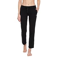 Enamor Essentials Women’s Mid Rise Slim Fit Straight Leg Breathable Stretch Cotton Lounge Pants with Drawstring and Invisible Zipper Pockets- E014