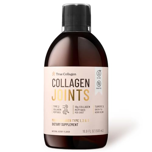 True Collagen Joints | 10,000 mg Hydrolyzed Collagen Liquid Supplement - 500 ml, 20 Day Supply | Glucosamine, MSM and Chondroitin to Support Joints | Fat-Free, Sugar-Free, 100% Natural Berry Flavor