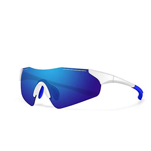 スポーツサングラス 偏光レンズ 野球 自転車 登山 釣り ゴルフ ランニング ドライブ バイク テニス スキー 超軽量 紫外線防止 メンズ レディース 保護 安全 清晰 UV400 TAC TR90 (ホワイト＆ブルー)