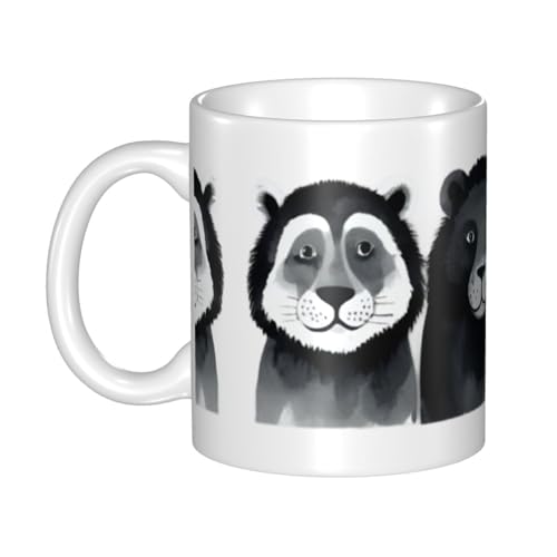 MKGOHLG Taza de cerámica impresa con diseño de animales lavados a tinta para capuchino, latte, cereales, yogur, leche, bebidas calientes o frías, horno de microondas
