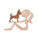 HotcoS Wooden Dog Carvings, Handmade Wooden Dog Gift, Wood Sculpture Puppy and Human Statue Figurine, Home Office Ornaments Decorations for Man Women Gift, Natural ECO Friendly