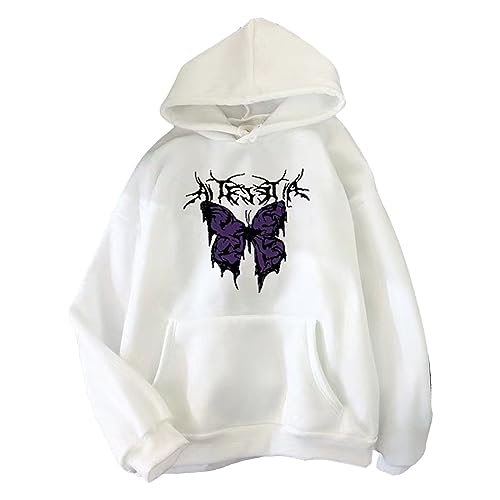 Womens Large Butterfly Graphic Pullover Hoodie Bold Front Motif Relaxed Fit