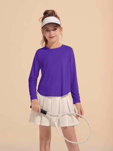 Haloumoning Girls Athletic Shirts Kids Long Sleeve Active Sports T Shirts Quick Dry Tunic Tops Basic Tees 5-14 Years2