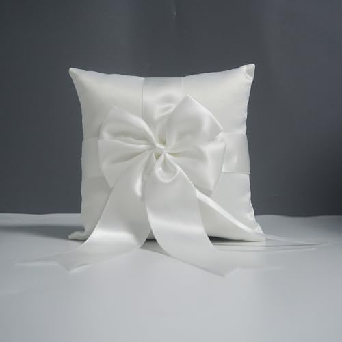 NEUTREHK Ivory Ring Bearer Pillow, Satin Finish Bowknot Ring Pillow