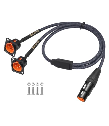 Image of XLR Pass Through Cable Splitter, Dual Male Panel Mount to 1 Female Connector Adapter Y Cable, Mic Feed /Pass Thru Converter for Stage Box, Patch Panel, Floor Box 2 feet(2M D-Type to F)