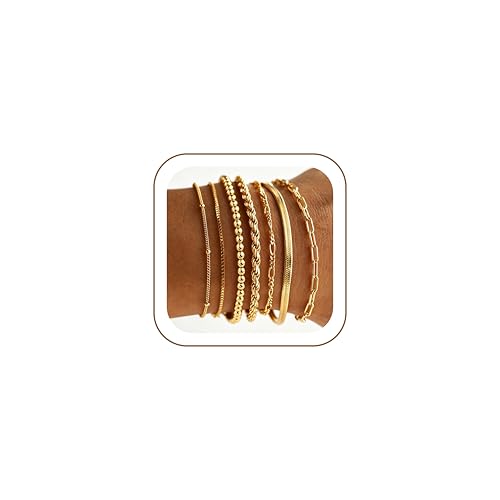 M MOOHAM Gold Bracelets for Women - Dainty 14K Gold Plated Beaded Bracelet Stack Paperclip Snake...