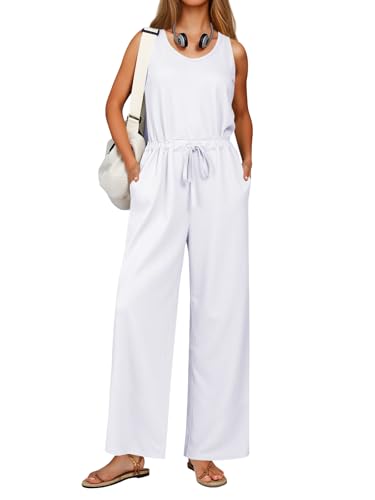 Cicy Bell Womens Casual Wide Leg Jumpsuits Summer Sleeveless Loose Fit Jumper Drawstring Workout Outfits