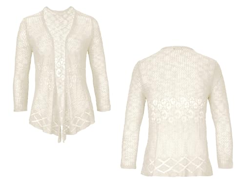 Image of Nulibenna Womens Sheer Shrug Sweaters 3 /4 Sleeve Open Front Tie Cardigan Bolero Jacket Lightweight Crochet Knit Cover Up Tops