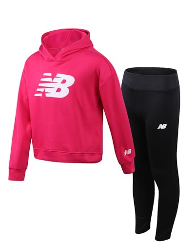 New Balance Girls' Legging Set - 2 Piece Active Pullover Hoodie Sweatshirt and Performance Leggings for Girls (7-12)
