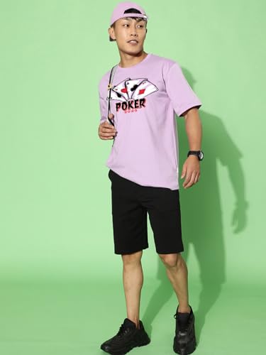 Image of Veirdo Pure Cotton Half Sleeve Round Neck Oversized Fit Graphic Print Royal Blue, Lilac & White T-Shirt Men /Boys (Available in from S to 2XL)
