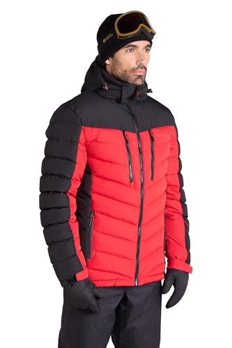 Mountain Warehouse Vulcan Mens Padded Ski Jacket - Snowproof & Breathable Coat with Padded Insulation, Detachable Hood & Snowskirt - For Winter Skiing & Winter Sports Red M