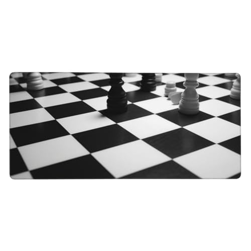 Tapis de souris de jeu XXL noir et blanc 90x40cm au motif damier pour bureau
