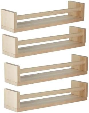 Wooden Spice Rack - Set of 4, Durable Birch Wall-Mounted Storage Shelf for Spices, Herbs, and Organising Jars - Multipurpose Kitchen Rack for Books, Toiletries, and More